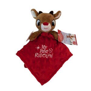 Rudolph Baby Snuggle Blanket My First Rudolph Red Lovey Satin Back Rattle NWT